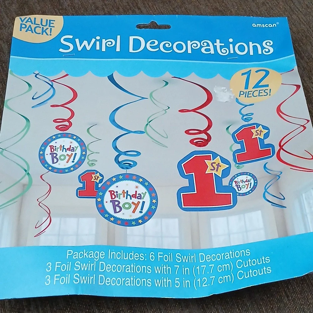 Amscan Birthday Boy Swirl Decorations - Red, Blue, White